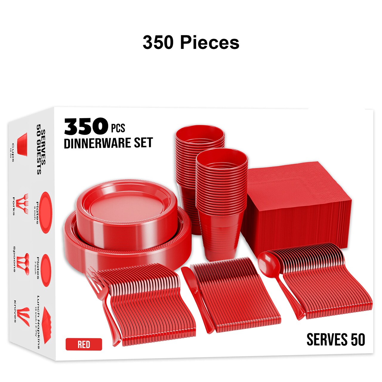 350 Count Red Disposable Party Plates Plastic Supplies Combo Pack 9 Inch